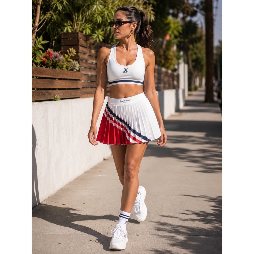Juicy Couture Sport Tennis Set White Pleated Skirt Sports Bra NWT Size L